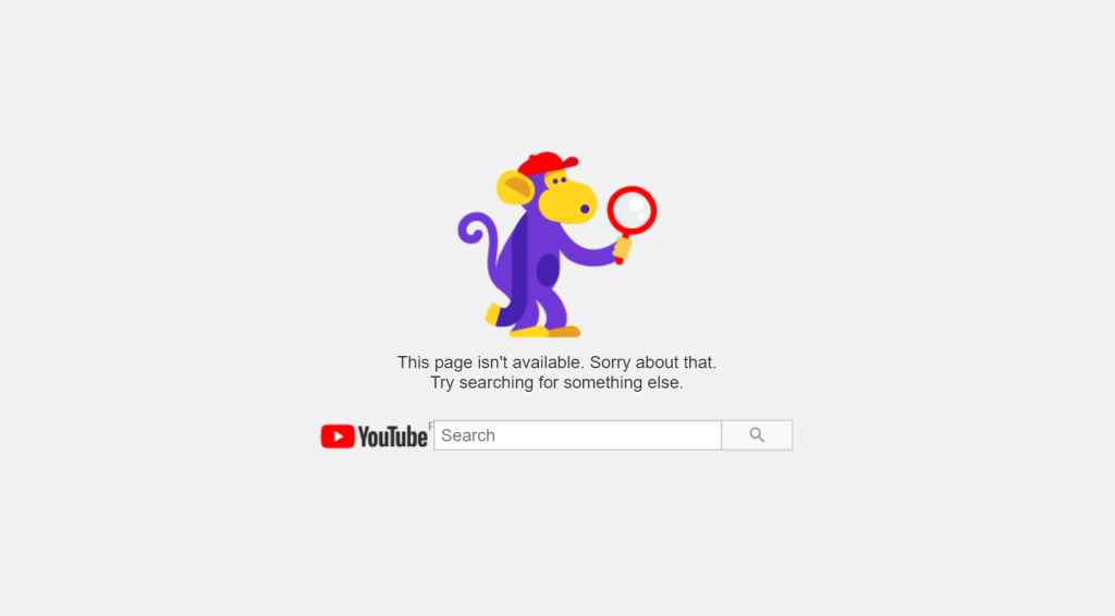 صفحة خطأ خاصة بموقع يوتيوب